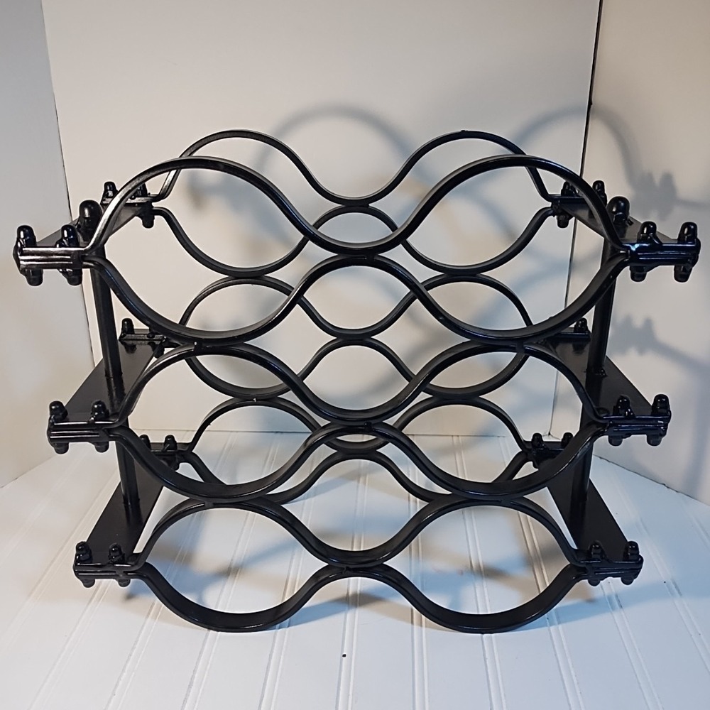 Wrought Iron Wine Rack 8 Bottle Holder Tabletop Scroll Design‎ Black Retro MCM